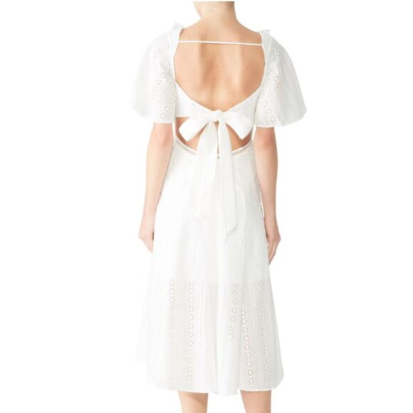 Finders Keepers Sundays Dress White Eyelet Open Back Ruffle Hem High Low Size 6 - Picture 2 of 14